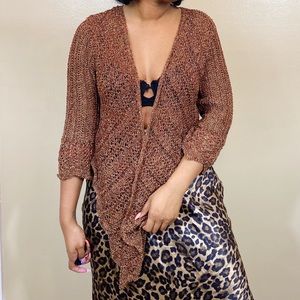 Vintage Cropped Knit Tie Front Sweater